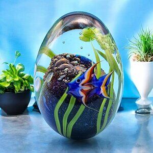 Grant Randolph Studios Aquarium Angel Fish Art Glass Paperweight Signed 80/5608
